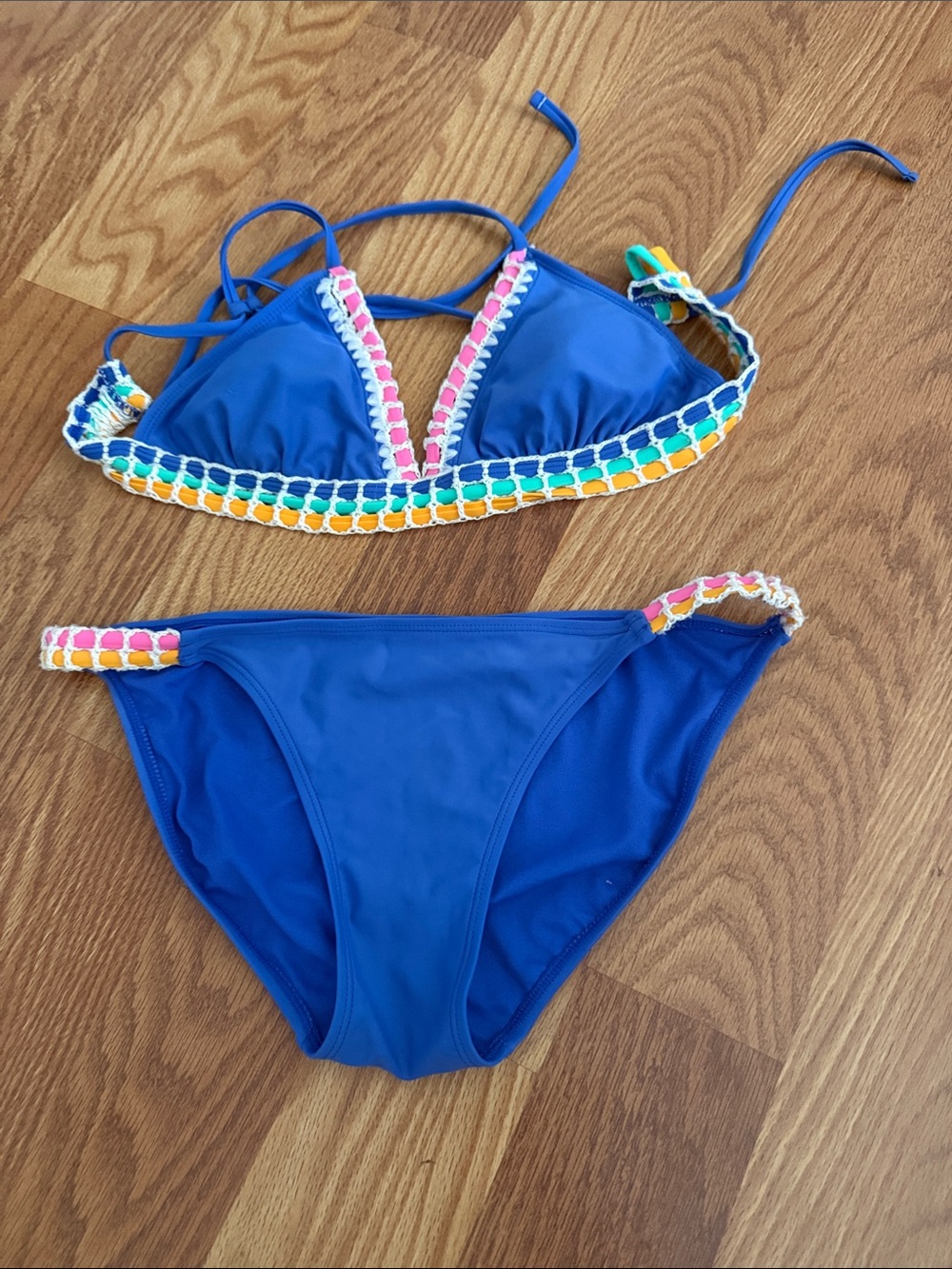 Women’s Blue Crochet-Trim Two-Piece Swim Set